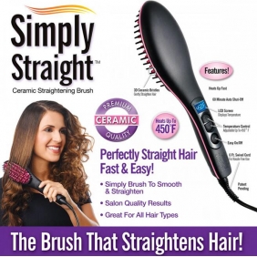 Simply Straight Ceramic Hair Straightening Brush, Black/Pink
